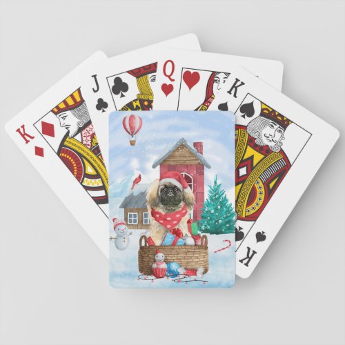 Pekingese Dog In snow Christmas Dog House Poker Cards