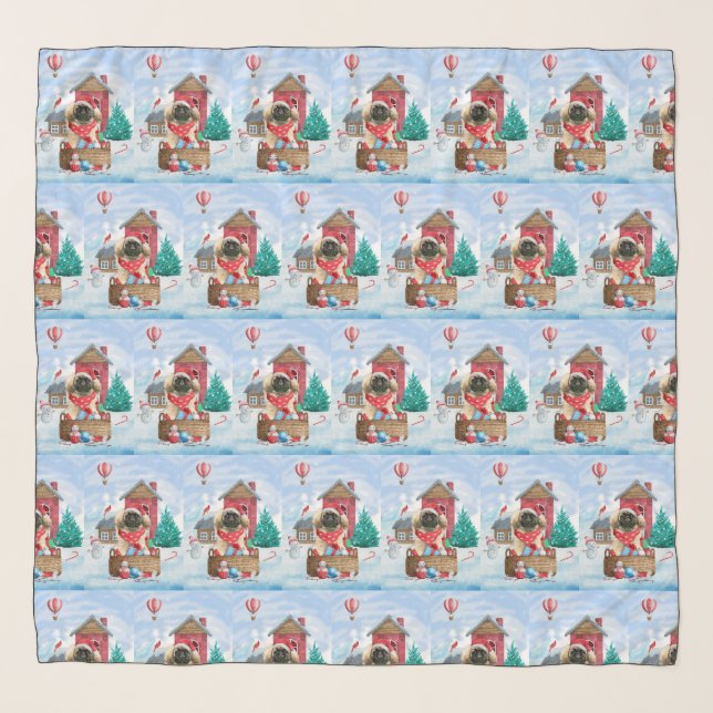 Pekingese Dog In snow Christmas Dog House Scarf (Front)