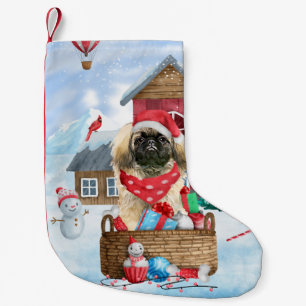 Pekingese Dog In snow Christmas Dog House Throw Pi Small Christmas Stocking