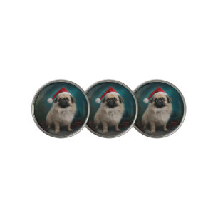 Pekingese Dog in Snow Christmas Golf Ball Marker