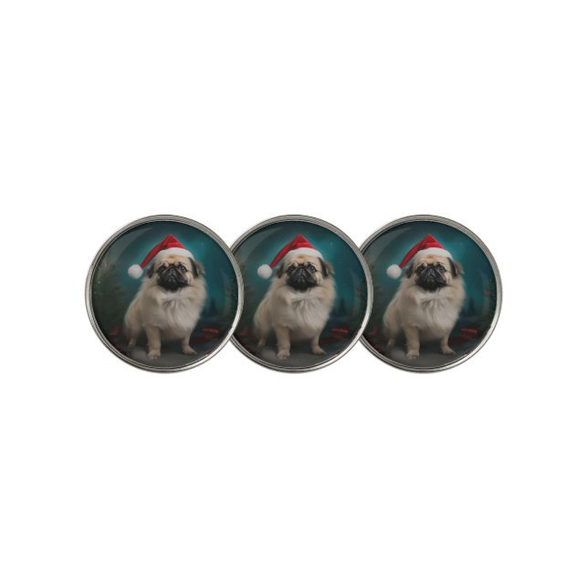 Pekingese Dog in Snow Christmas Golf Ball Marker (3 Up)