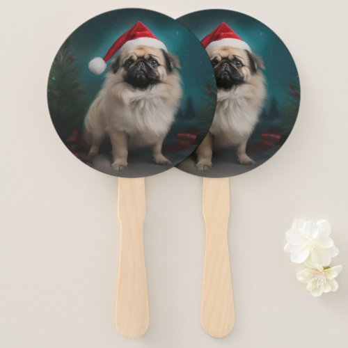 Pekingese Dog in Snow Christmas Hand Fan