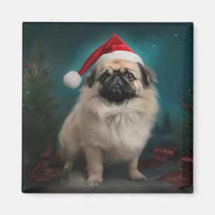 Pekingese Dog in Snow Christmas Magnet