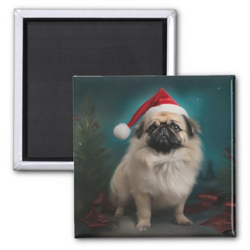 Pekingese Dog in Snow Christmas Magnet