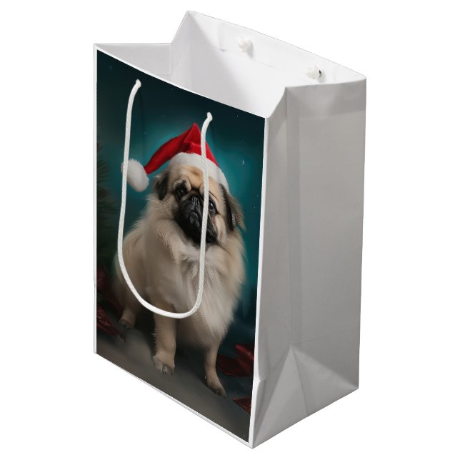 Pekingese Dog in Snow Christmas Medium Gift Bag (Front Angled)