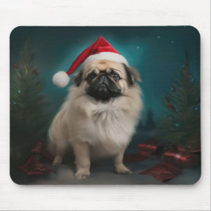 Pekingese Dog in Snow Christmas Mouse Pad