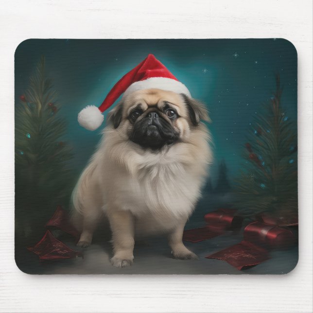 Pekingese Dog in Snow Christmas Mouse Pad (Front)
