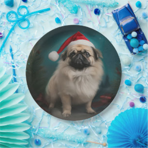 Pekingese Dog in Snow Christmas Paper Plates