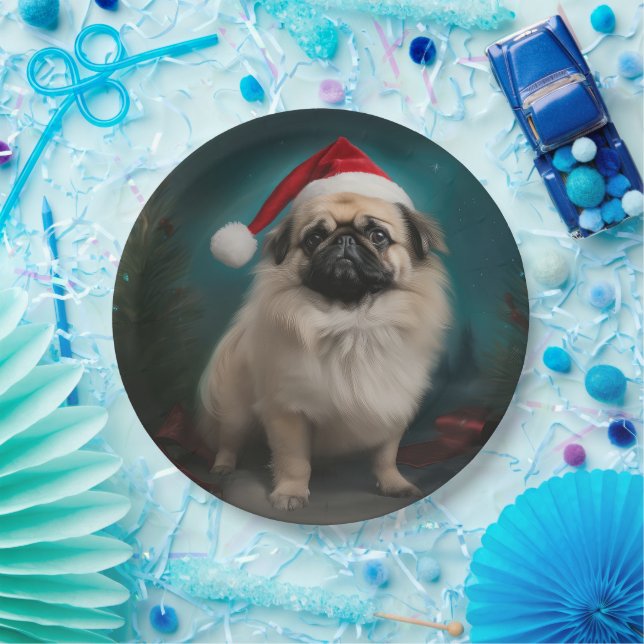 Pekingese Dog in Snow Christmas Paper Plates (Party)