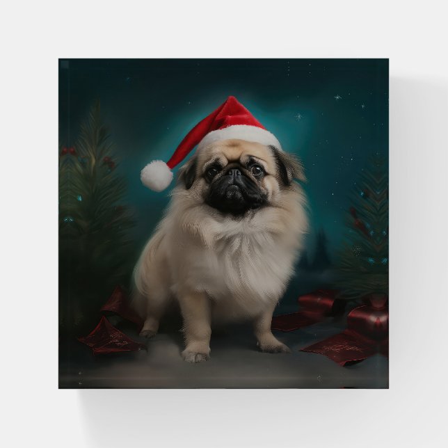 Pekingese Dog in Snow Christmas Paperweight (Front)