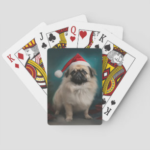Pekingese Dog in Snow Christmas Poker Cards