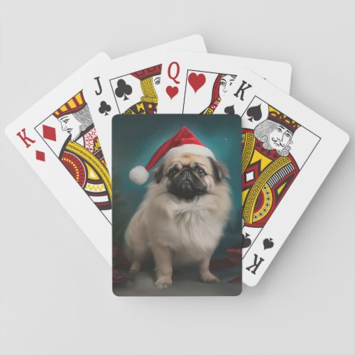 Pekingese Dog in Snow Christmas Poker Cards