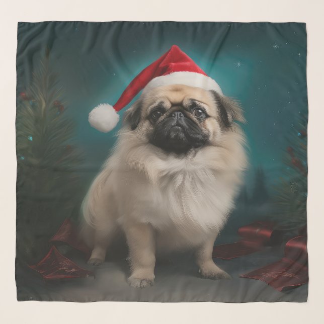 Pekingese Dog in Snow Christmas Scarf (Front)