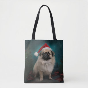 Pekingese Dog in Snow Christmas Tote Bag