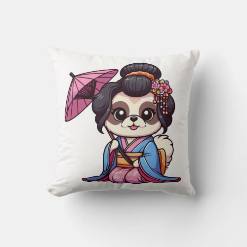 Pekingese Dog Kimono   Throw Pillow