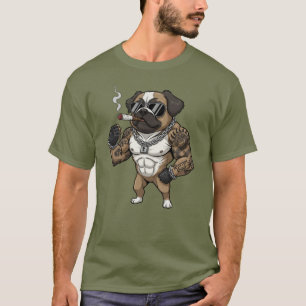 Pekingese Dog, muscular, tattooed, bodybuilder T-Shirt