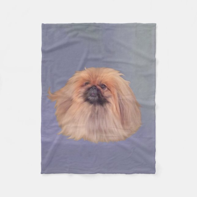 Pekingese Dog on Blue Fleece Blanket (Front)