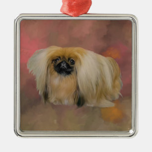 Pekingese Dog on Mauve Abstract Metal Ornament