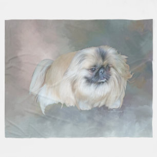 Pekingese Dog on Taupe Fleece Blanket