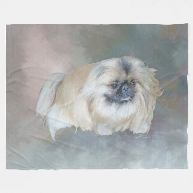 Pekingese Dog on Taupe Fleece Blanket (Front (Horizontal))