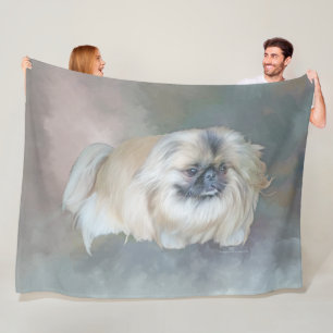 Pekingese Dog on Taupe Fleece Blanket