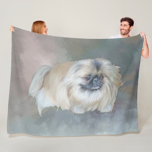 Pekingese Dog on Taupe Fleece Blanket (In Situ)