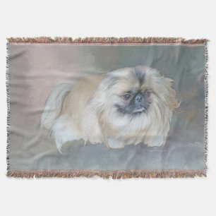 Pekingese Dog on Taupe Throw Blanket