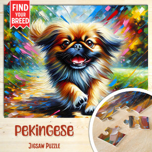 Pekingese Dog Portrait Acrylic Art Print Dog Lover Jigsaw Puzzle