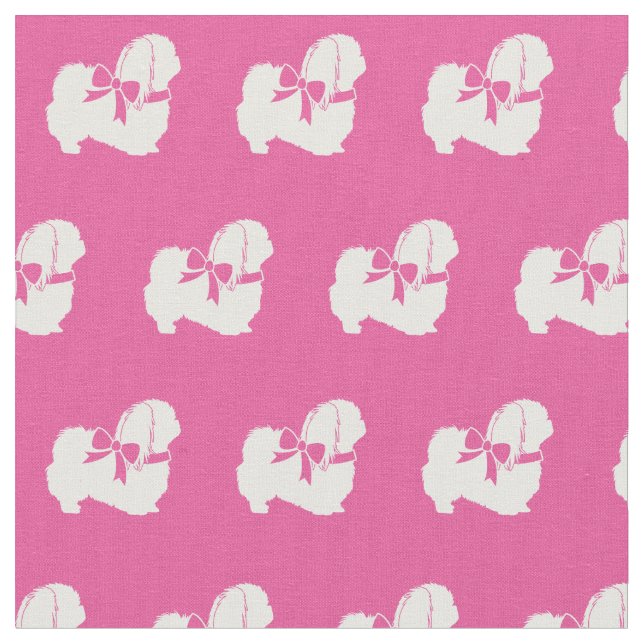 Pekingese Dog Silhouette Pet Pink Fabric (Close Up)