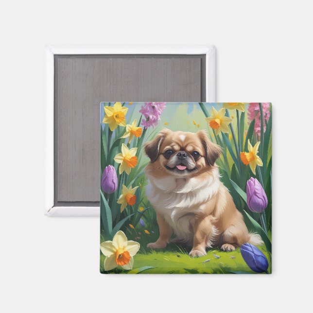 Pekingese Dog Spring Flowers Painting  Magnet (Front/Back)