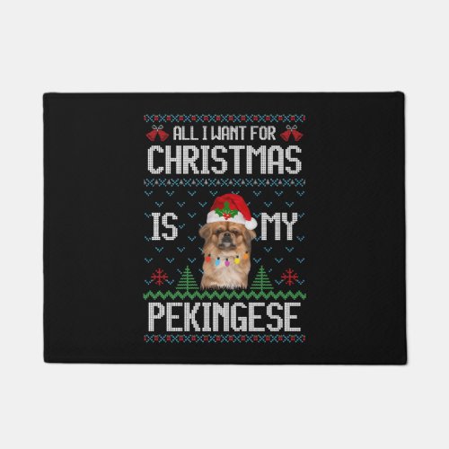 Pekingese Dog Ugly Christmas Sweater Doormat