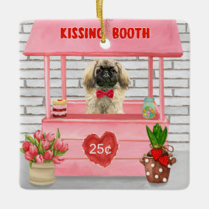 pekingese Dog Valentine's Day Kissing Booth Ceramic Ornament