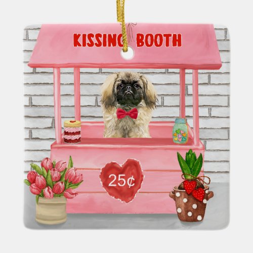 pekingese Dog Valentines Day Kissing Booth Ceramic Ornament