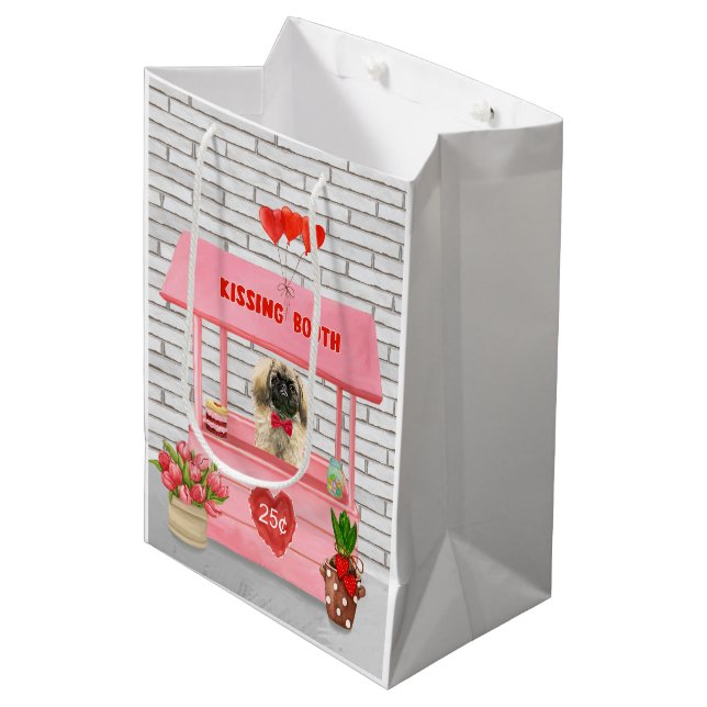 pekingese Dog Valentine's Day Kissing Booth Medium Gift Bag (Front Angled)