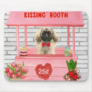 pekingese Dog Valentine's Day Kissing Booth Mouse Pad