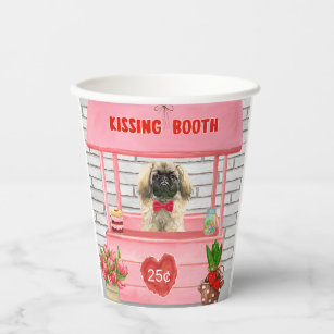 pekingese Dog Valentine's Day Kissing Booth Paper Cups