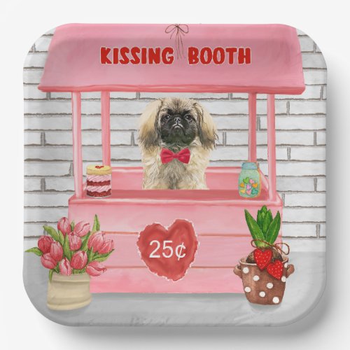 pekingese Dog Valentines Day Kissing Booth Paper Plates