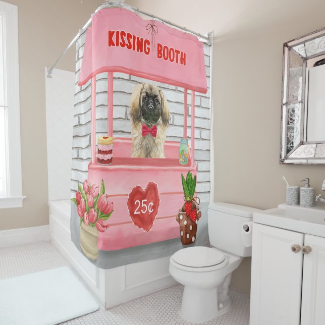 pekingese Dog Valentine's Day Kissing Booth Shower Curtain (In Situ)