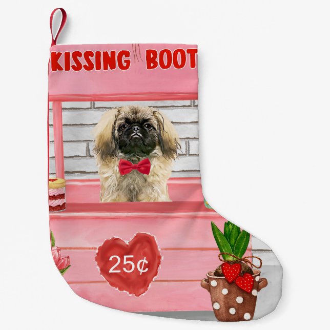 pekingese Dog Valentine's Day Kissing Booth Small Christmas Stocking (Front)