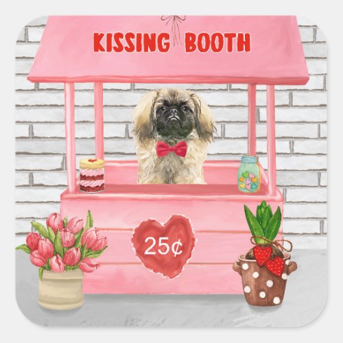 pekingese Dog Valentines Day Kissing Booth Square Sticker