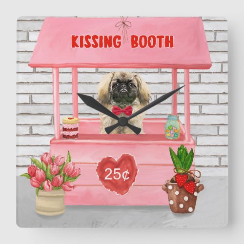 pekingese Dog Valentines Day Kissing Booth Square Wall Clock