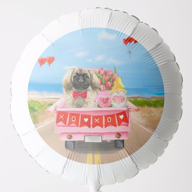 Pekingese Dog Valentine's Day Truck Hearts Balloon (Front)