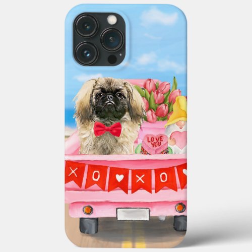 Pekingese Dog Valentines Day Truck Hearts iPhone 13 Pro Max Case