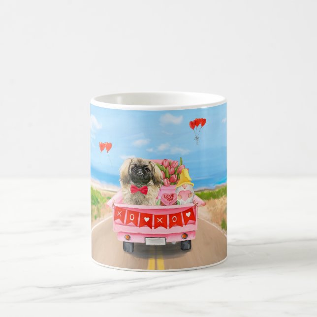 Pekingese Dog Valentine's Day Truck Hearts  Coffee Mug (Center)