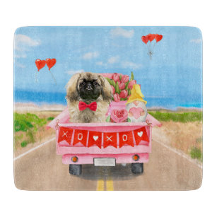 Pekingese Dog Valentine's Day Truck Hearts Cutting Board