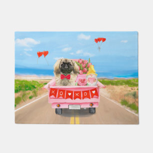 Pekingese Dog Valentine's Day Truck Hearts Doormat