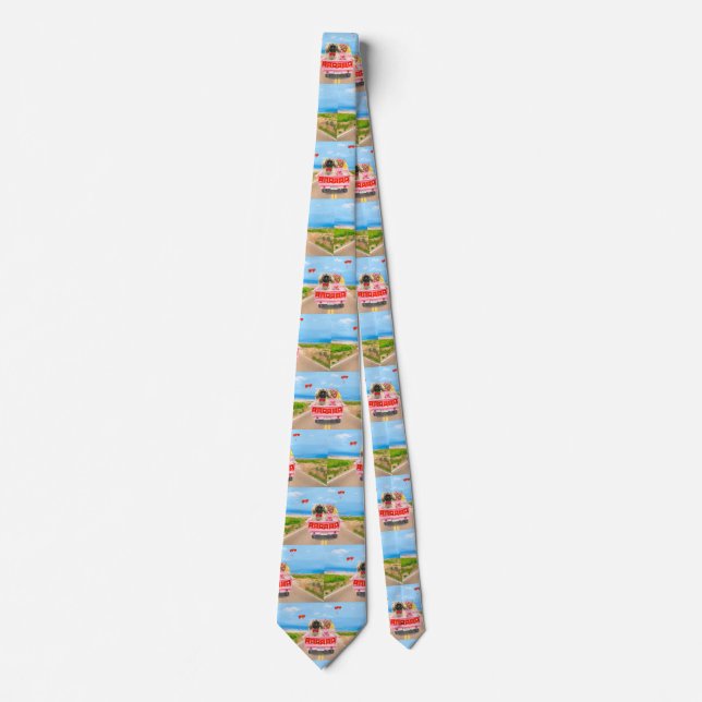 Pekingese Dog Valentine's Day Truck Hearts Neck Tie (Front)