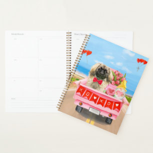 Pekingese Dog Valentine's Day Truck Hearts Planner