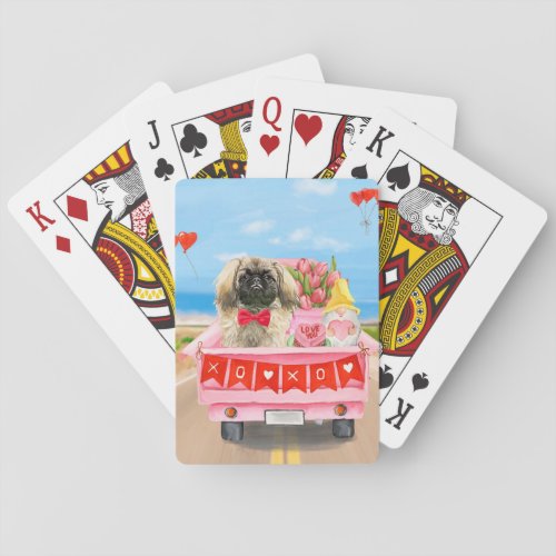 Pekingese Dog Valentines Day Truck Hearts Playing Cards