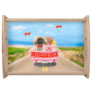 Pekingese Dog Valentine's Day Truck Hearts Serving Tray